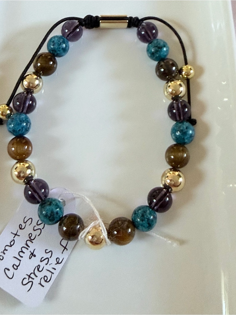 Beaded Multicolor UNISEX Bracelet - Turquoise, Amethyst & Gold Accent